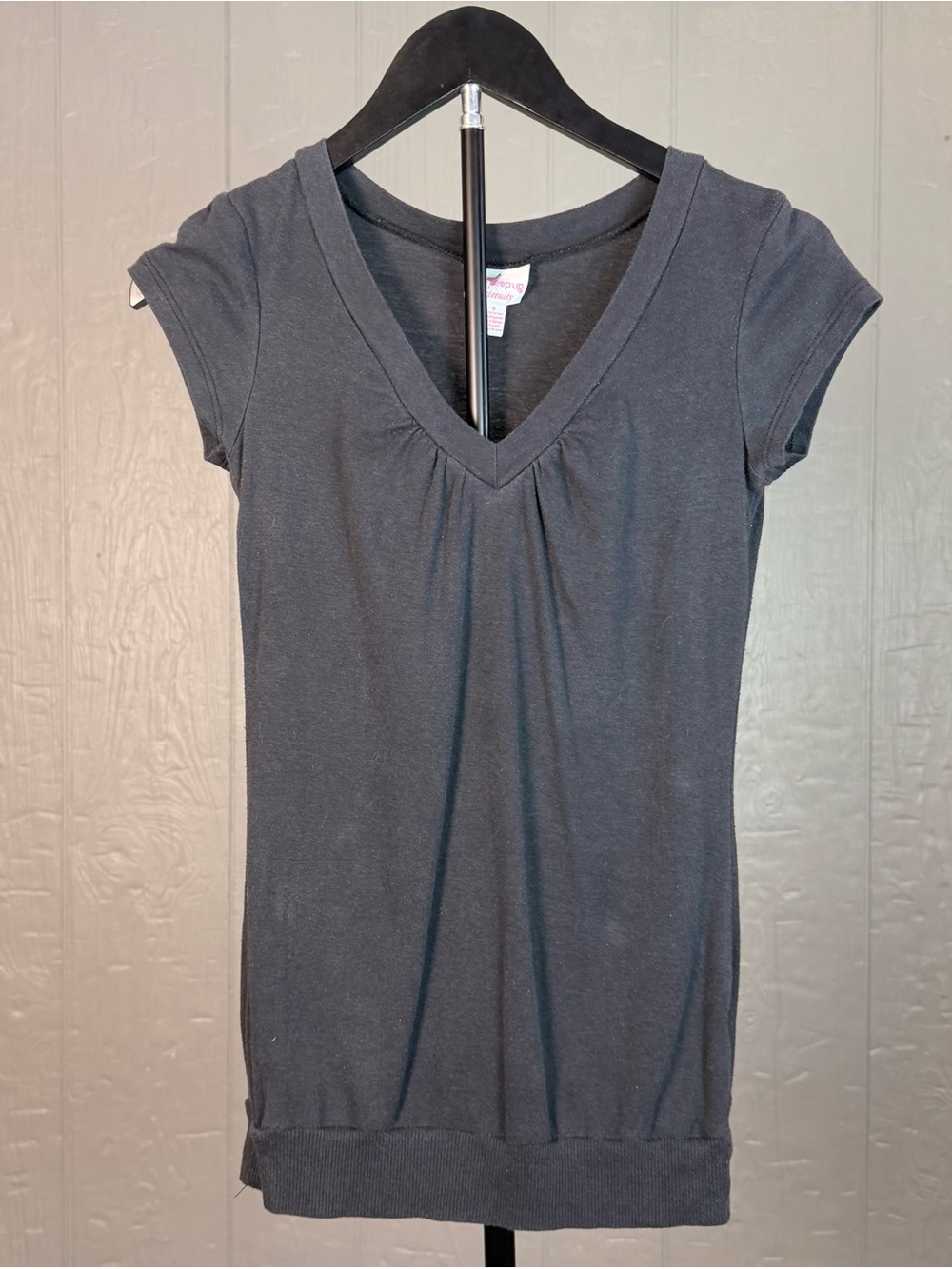 One Step Up Y2K Maternity Pregnancy Black Ruched Short Sleeve Top Small Petite